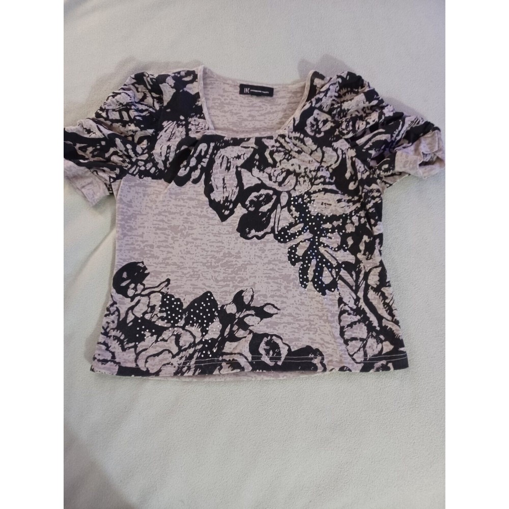 INC International Concepts womens floral 2 tone tan blouse with bling size small